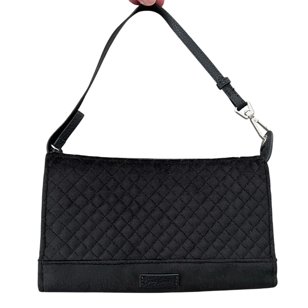 Vera Bradley Iconic FRID Slim Wristlet Clutch Purse Quilted Black Velvet
